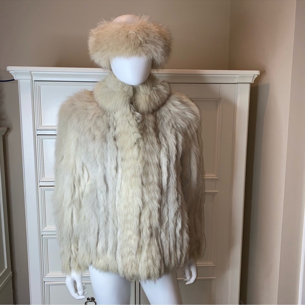 Saga Furs Cream Fur Jacket and Hat Set
